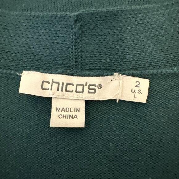 Chico's Womens Soutache Cardigan Sweater Size 2 Large Peacock Teal Cotton - Picture 7 of 8